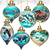 Ocean & Marine Life Wooden Christmas Ornaments Set of 12 – Handcrafted Coastal Décor by G.DeBrekht - 8610105-S12