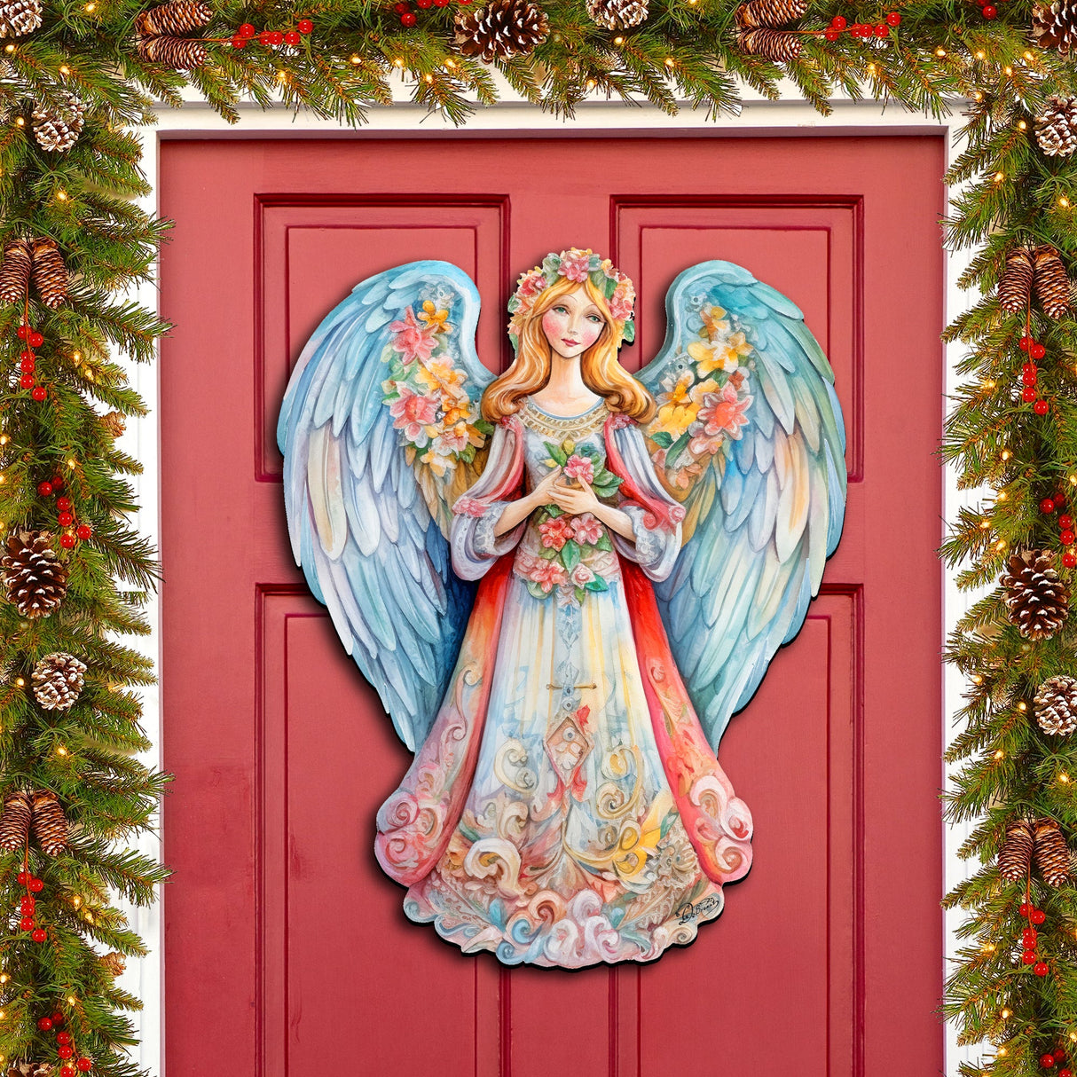 Blue Floral Angel Holiday Door Decor  by G. Debrekht - Christmas Decor - 8611024H