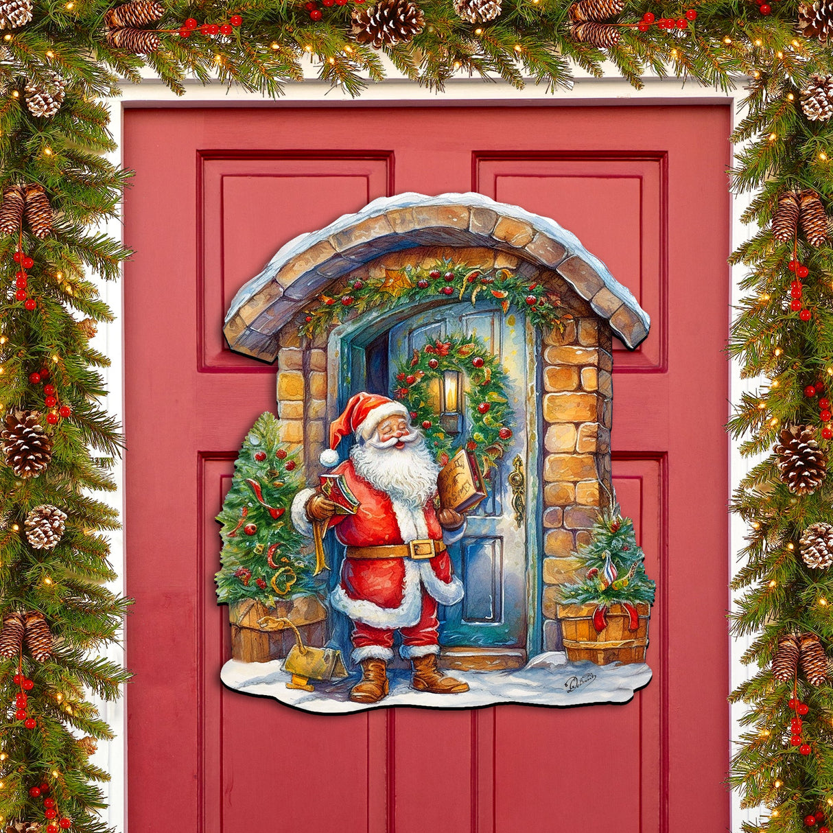 Joyful Moments at the Doorstep Holiday Door Decor  by G. Debrekht - Christmas Santa Snowman Décor - 8611046H