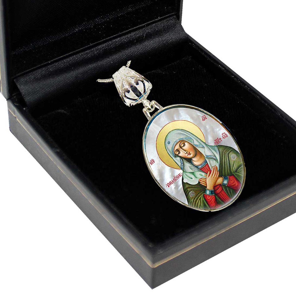 Mother of God Tenderness Silver Plated Mother of Pearl Necklace Jewelry - 43012
