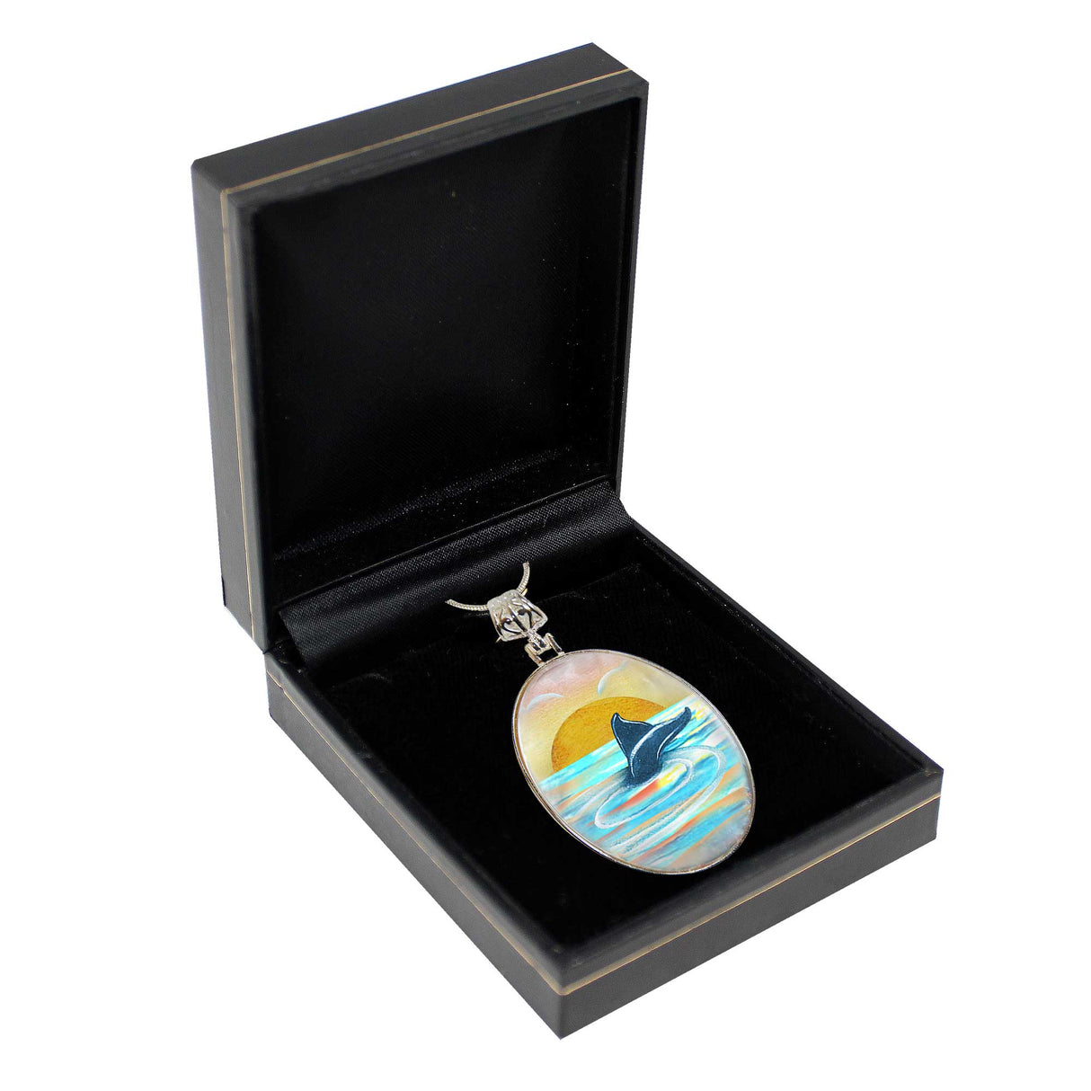Whale Tale Silver Plated Mother of Pearl Jewelry Pendant Necklace Coastal - 44052