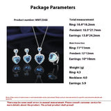 European And American Aquamarine Colored Gems Necklace Ear Stud Ring Women's - Lootquake