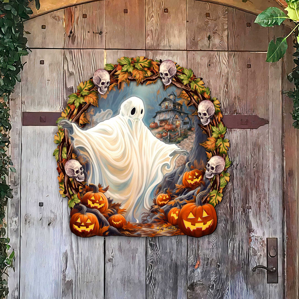 Halloween Ghost Wreath Door Hanger Door Décor by G. Debrekht - Halloween Décor - 8652825H