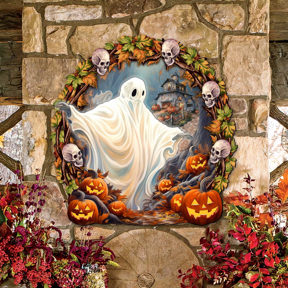 Halloween Ghost Wreath Door Hanger Door Décor by G. Debrekht - Halloween Décor - 8652825H