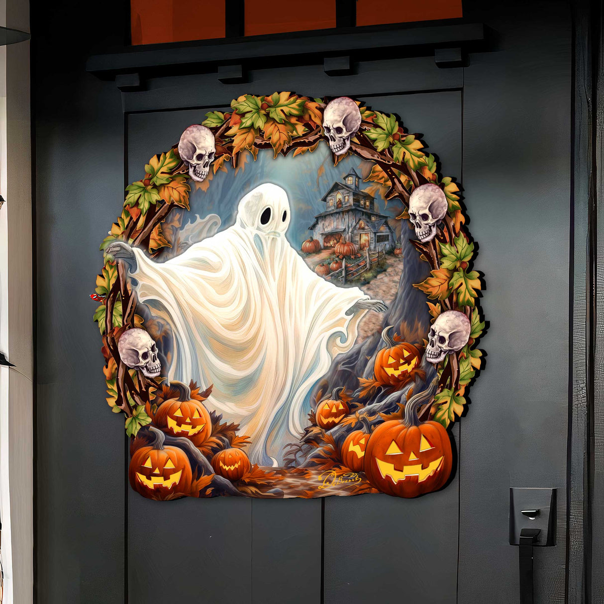 Halloween Ghost Wreath Door Hanger Door Décor by G. Debrekht - Halloween Décor - 8652825H