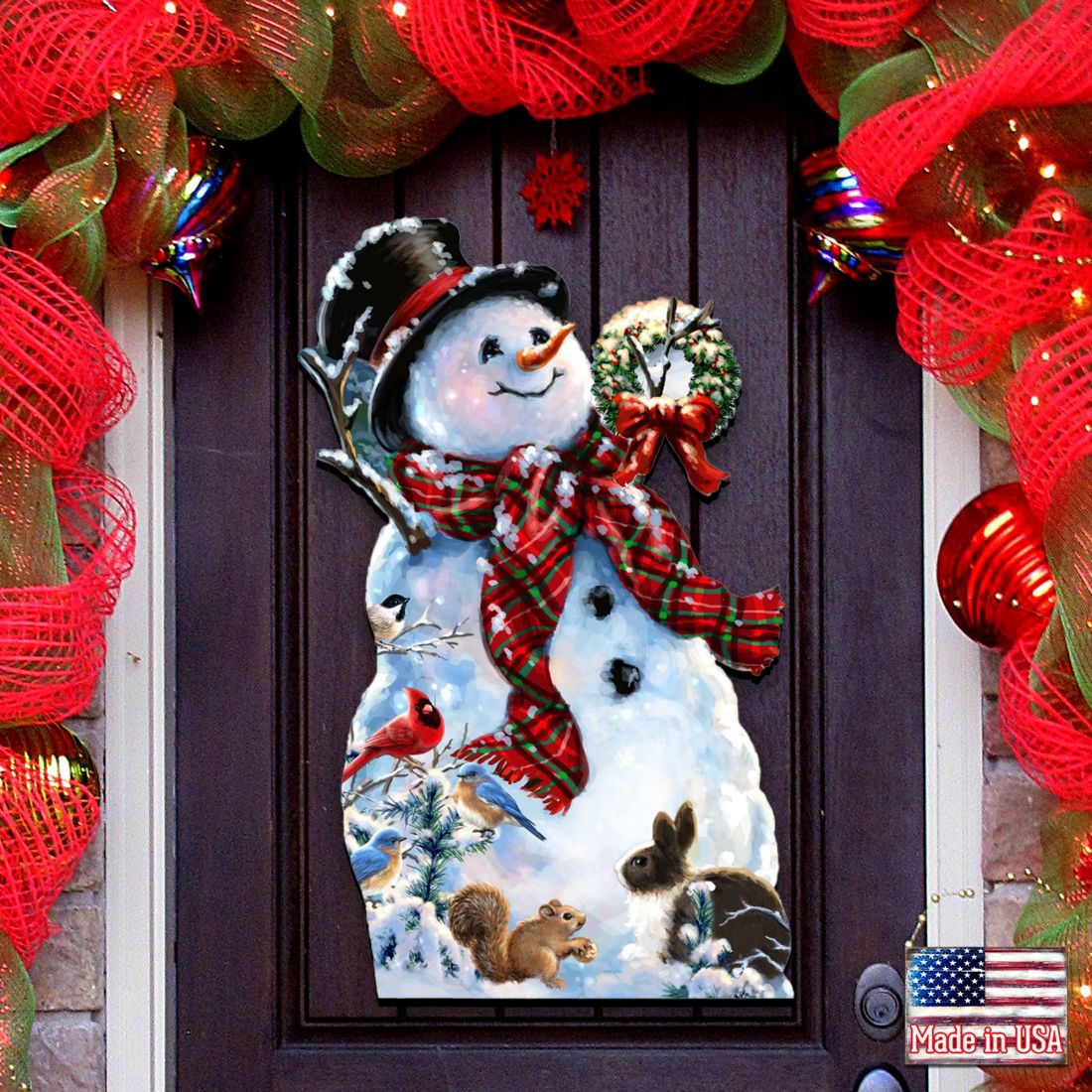 Decoración navideña para puerta de estilo antiguo de D. Gelsinger - Decoración navideña de Papá Noel y muñeco de nieve - 8461024H-1563