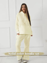 Women's Fashionable Casual Solid Color Long Sleeved Sweatshirt Set - Lootquake