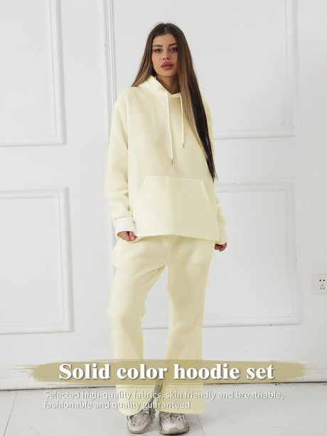 Women's Fashionable Casual Solid Color Long Sleeved Sweatshirt Set - Lootquake