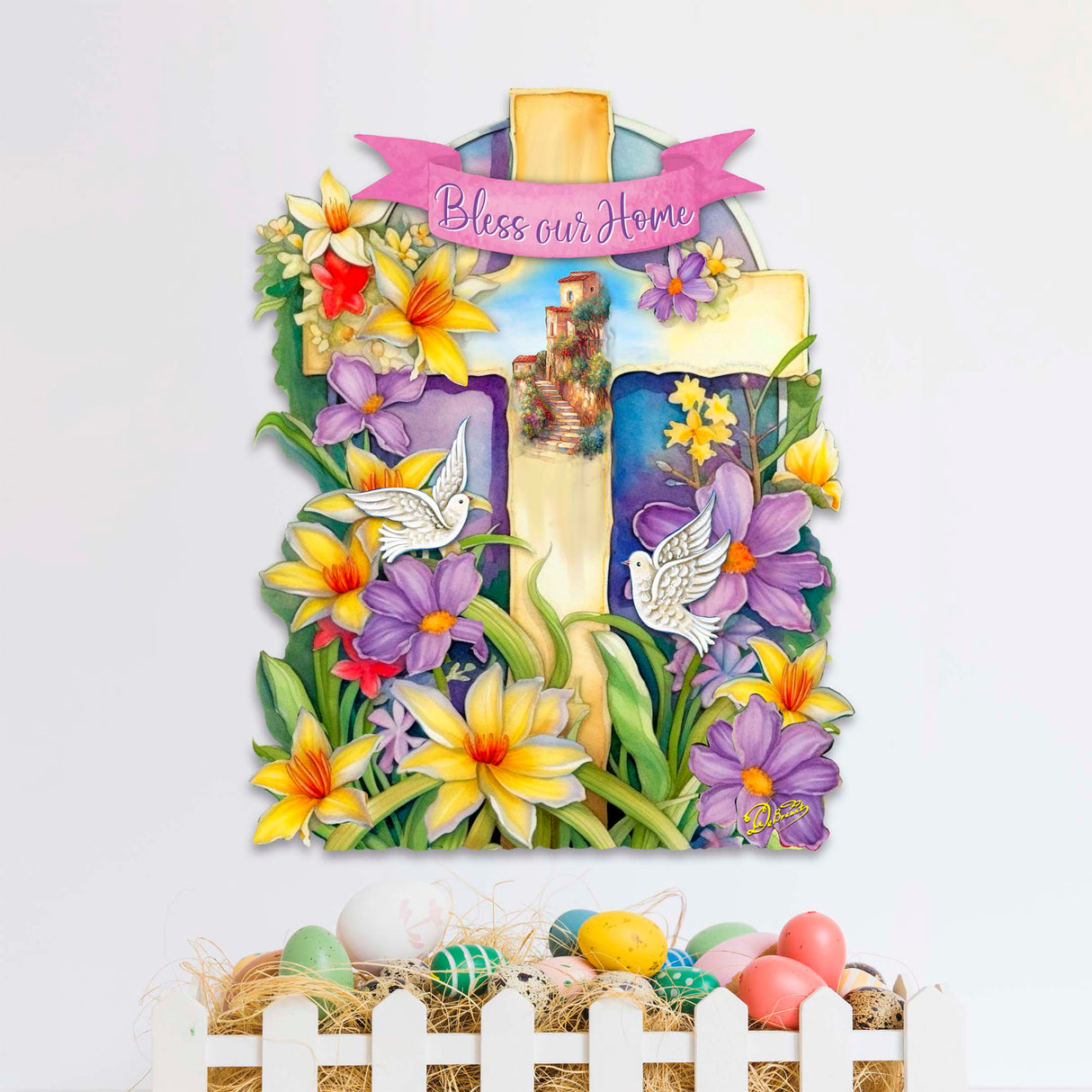 Bless Our Home Cross Holiday Door Décor by G. Debrekht - Easter Spring Décor - 8688161H