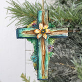 Adornos de madera con forma de cruz de Pascua en color verde azulado de G. DeBrekht - Decoración de primavera para Pascua - 8688164