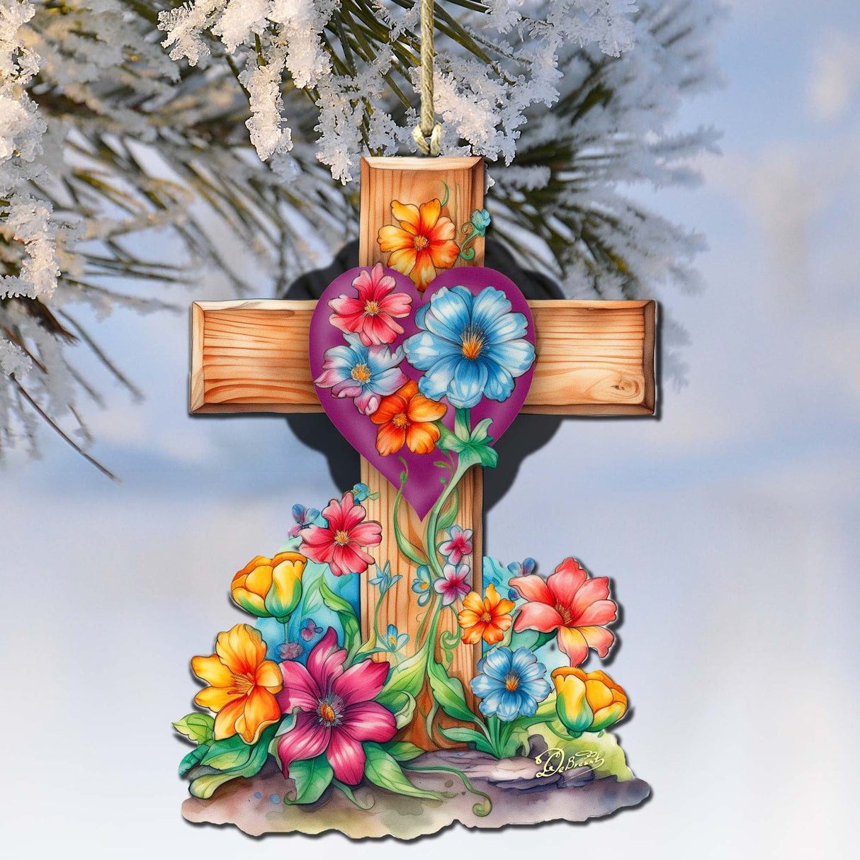Easter Floral Cross Wooden Ornaments by G. DeBrekht Easter Spring Décor - 8688166