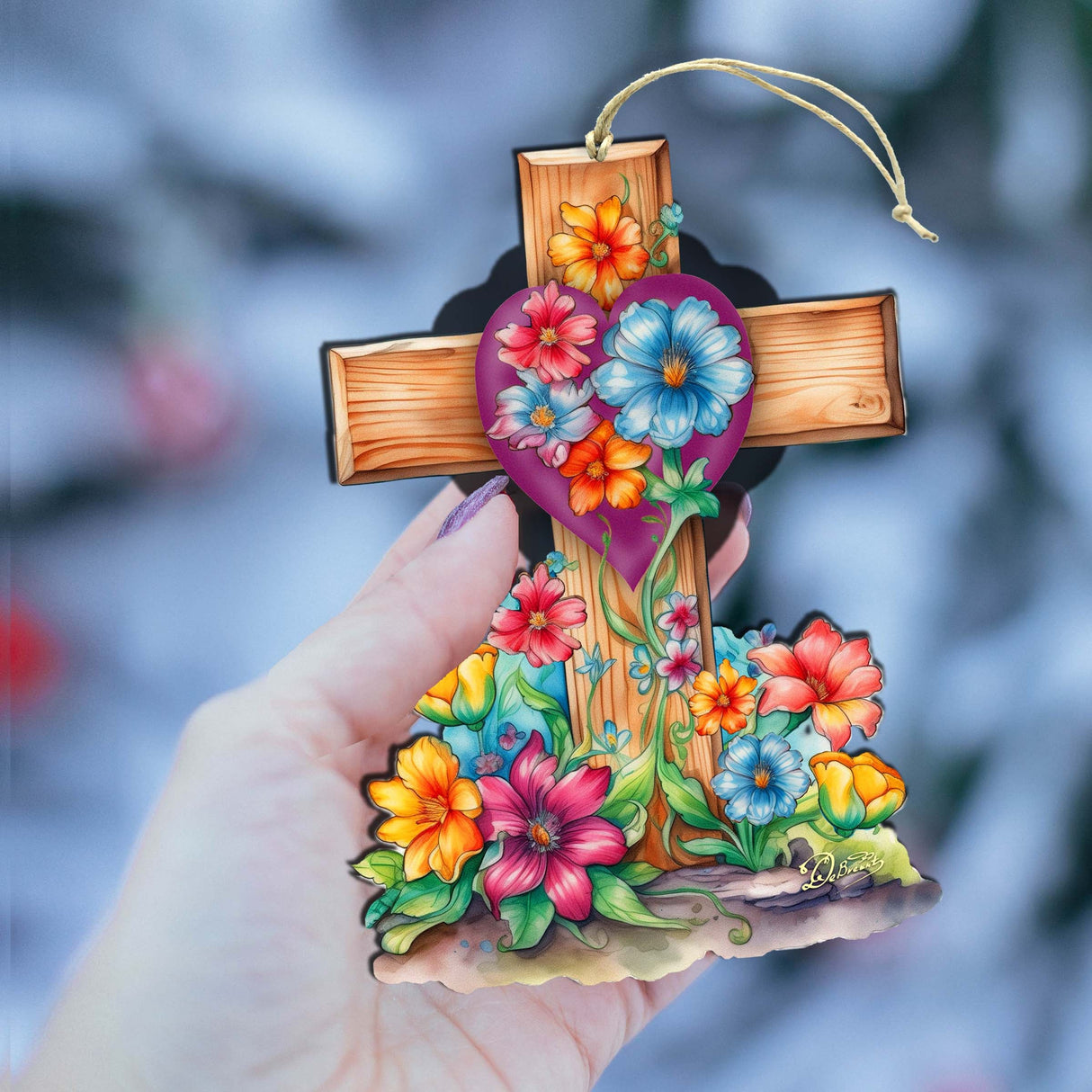 Easter Floral Cross Wooden Ornaments by G. DeBrekht Easter Spring Décor - 8688166