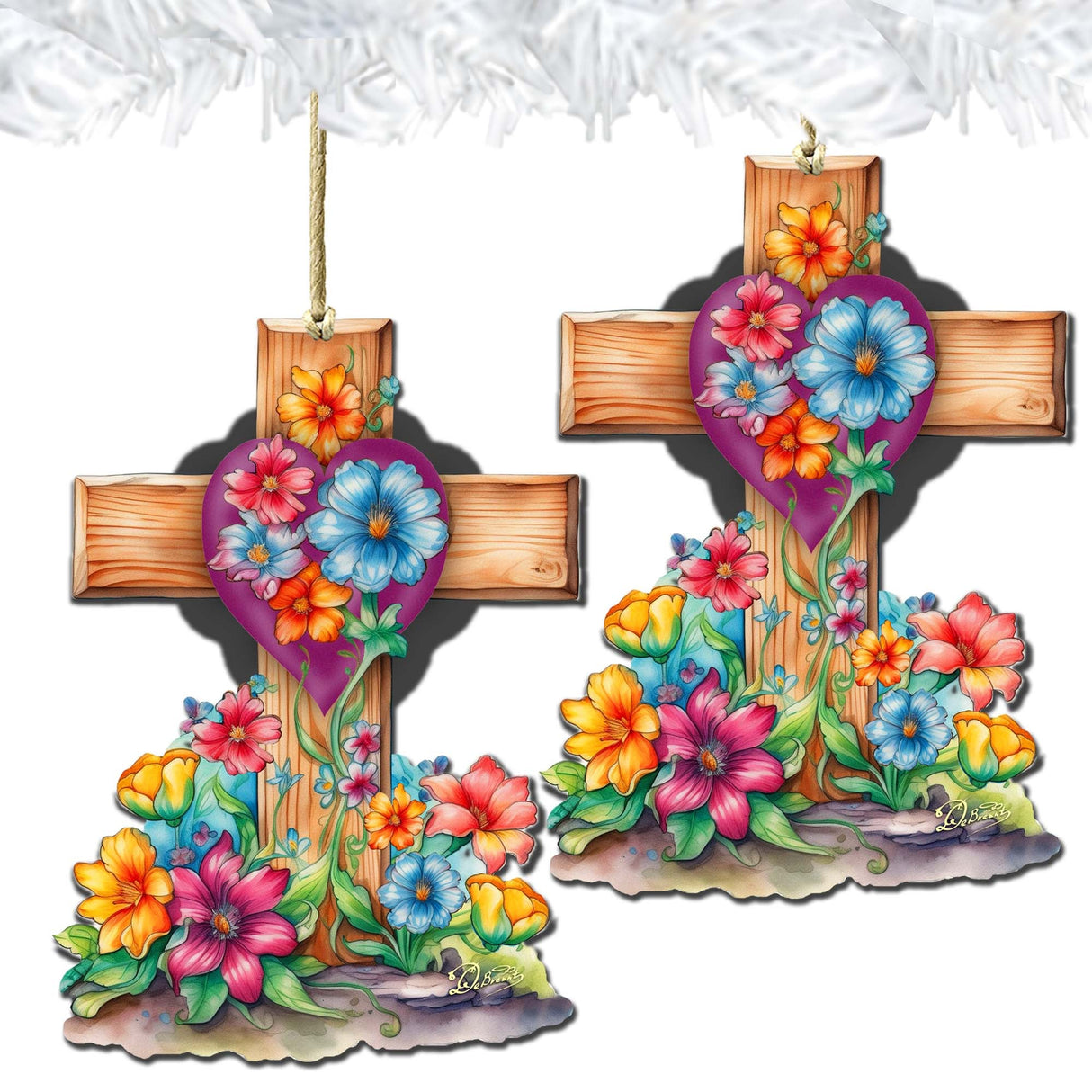 Easter Floral Cross Wooden Ornaments by G. DeBrekht Easter Spring Décor - 8688166