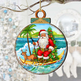 Nautical Christmas Décor - Santa on the Surfboard Wooden Ornaments by G. Debrekht Coastal Holiday Décor - 8688185