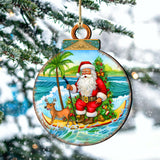 Nautical Christmas Décor - Santa on the Surfboard Wooden Ornaments by G. Debrekht Coastal Holiday Décor - 8688185
