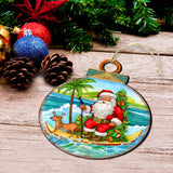 Nautical Christmas Décor - Santa on the Surfboard Wooden Ornaments by G. Debrekht Coastal Holiday Décor - 8688185
