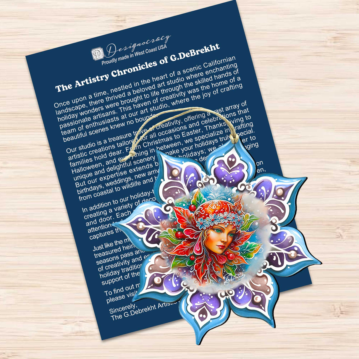 Snow Queen Snowflake Wooden Ornaments set of 3 by G. Debrekht - Christmas Décor - 8090141-S3