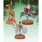 Carousel Wooden Ornaments-Tiger,Santa,Giraffe - Christmas Decor - 8100089S3