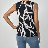 Ladies' Striped Printed Deep V-neck Off Shoulder Pleated Decorative Fashion Vest - Lootquake