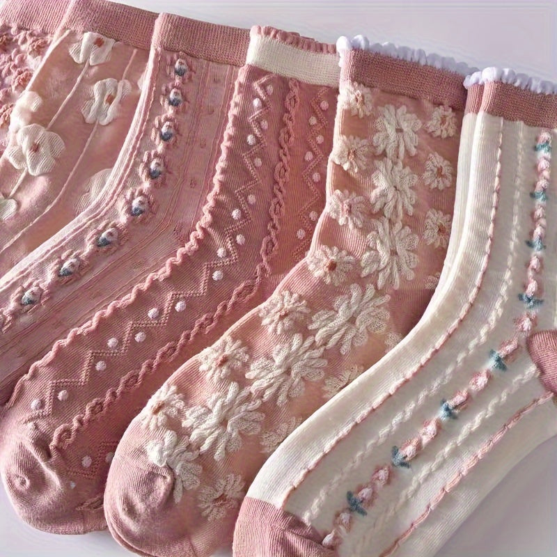 6 pares de calcetines con estampado floral, cómodos y suaves, para mujer.