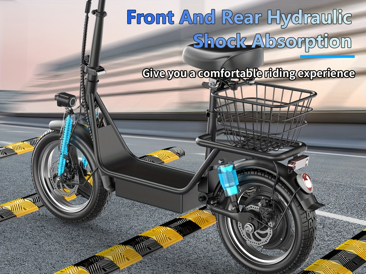 1 Black Carbon Steel Electric Scooter with Intelligent Display, 500W Motor, 14" Tires, 36V 13AH Removable Battery, 35 Miles Range, Foldable Design, Dual Suspension, Rear Brake for Adults - Perfect for Urban Commuting and Holi