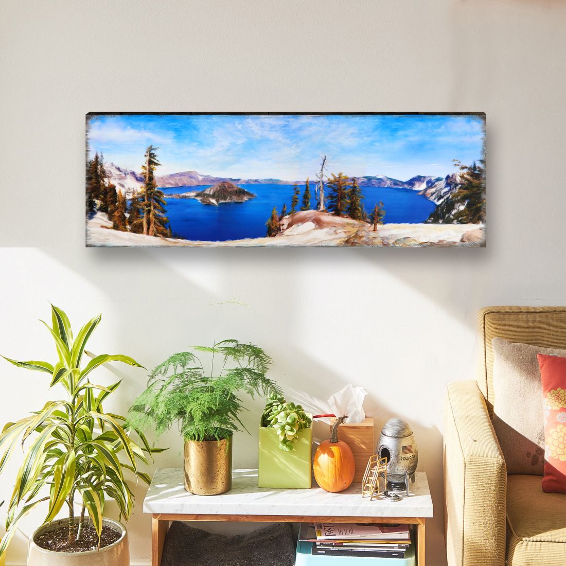Crater Lake Oregon Wide Panorama Wooden Coastal Wall Art by Nature Wonders - Coastal Sea-Life Decor - 95388B-L