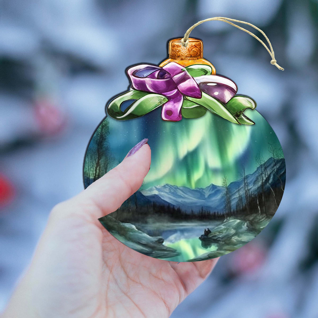 Northern Lights Symphony Wooden Ornaments by G.Debrekht - Wildlife Holiday Décor - 870026