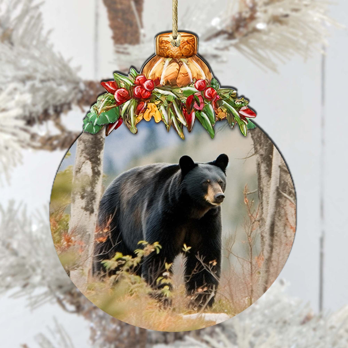 Adornos de madera de la aventura del oso negro de Alaska de G.Debrekht - Decoración navideña de vida silvestre - 870033