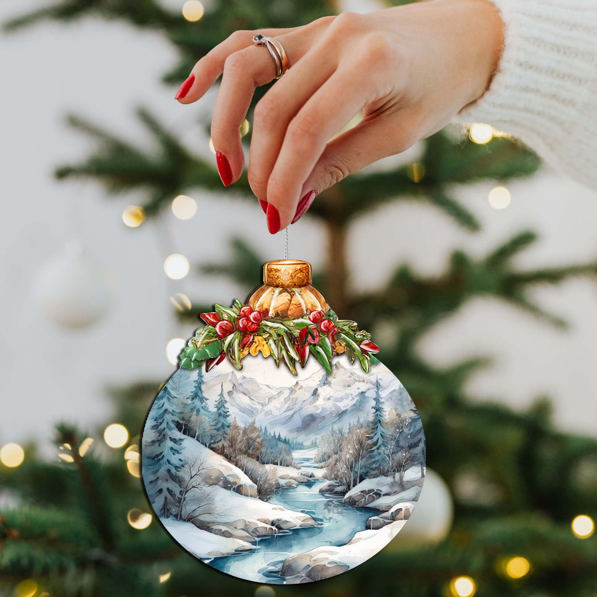 Adornos de madera "La majestuosidad de las montañas de Alaska" de G.Debrekht - Decoración navideña con temática de vida silvestre - 870037