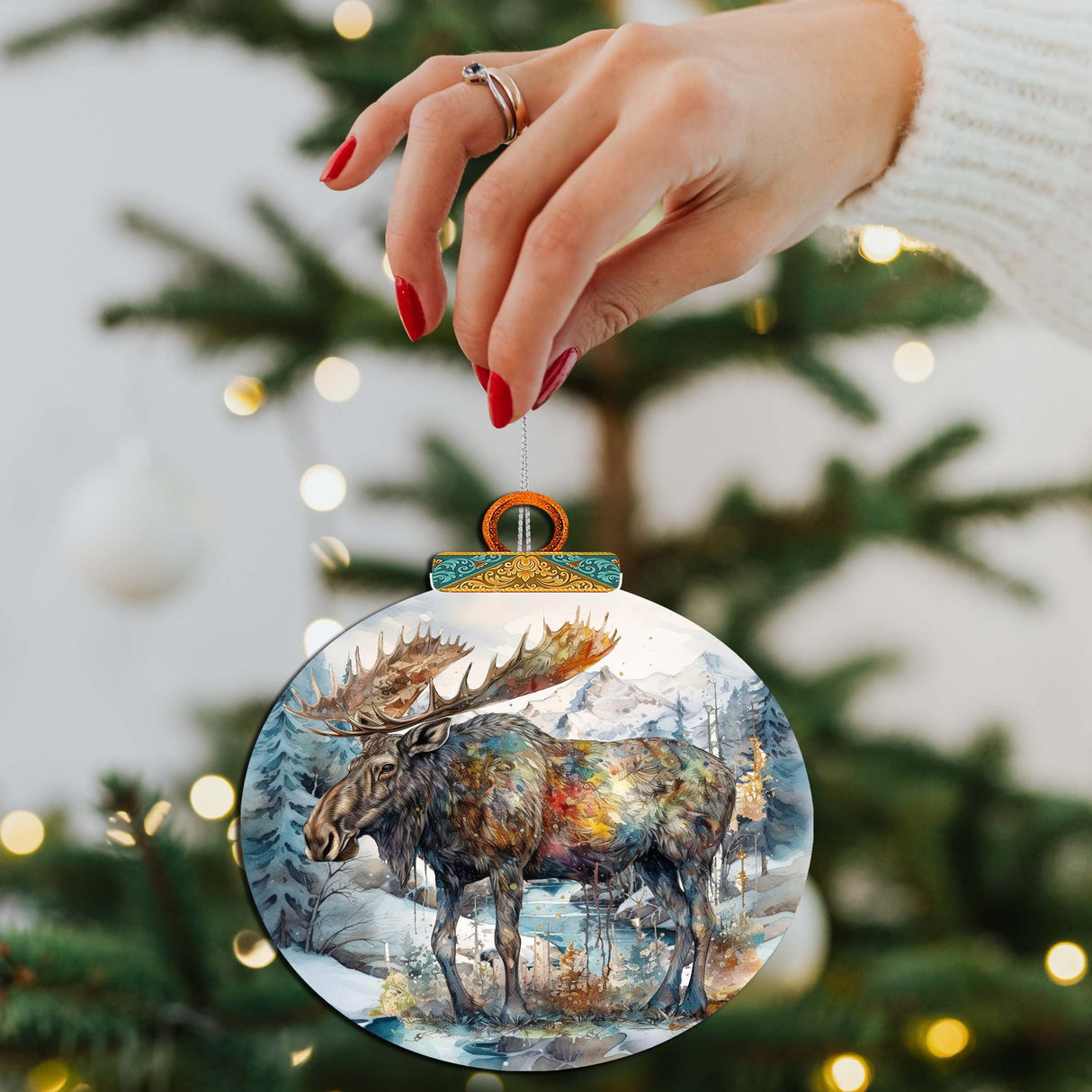 Adornos de madera de alce majestuoso de Alaska de G.Debrekht - Decoración navideña con temática de vida silvestre - 870053