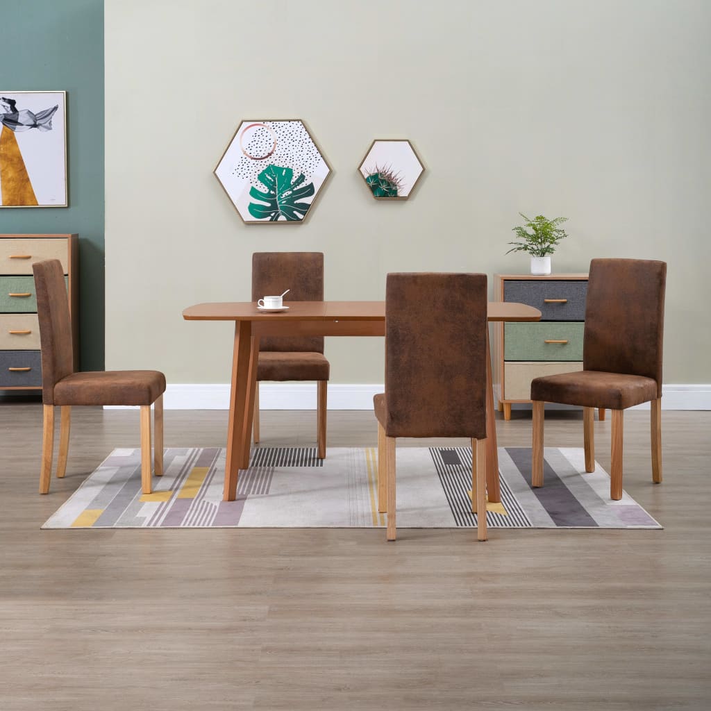 vidaXL Dining Chairs Side Chair with Wood Legs for Kitchen Faux Suede Leather