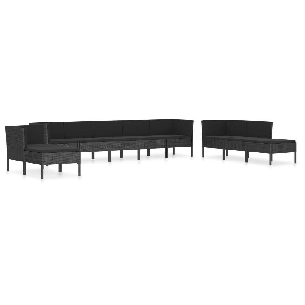 vidaXL 10 Piece Patio Lounge Set with Cushions Poly Rattan Black