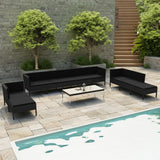 vidaXL 10 Piece Patio Lounge Set with Cushions Poly Rattan Black