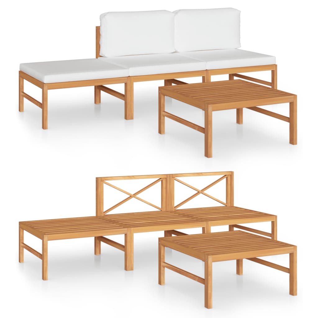 vidaXL 4 Piece Patio Lounge Set with Cream Cushions Solid Teak Wood