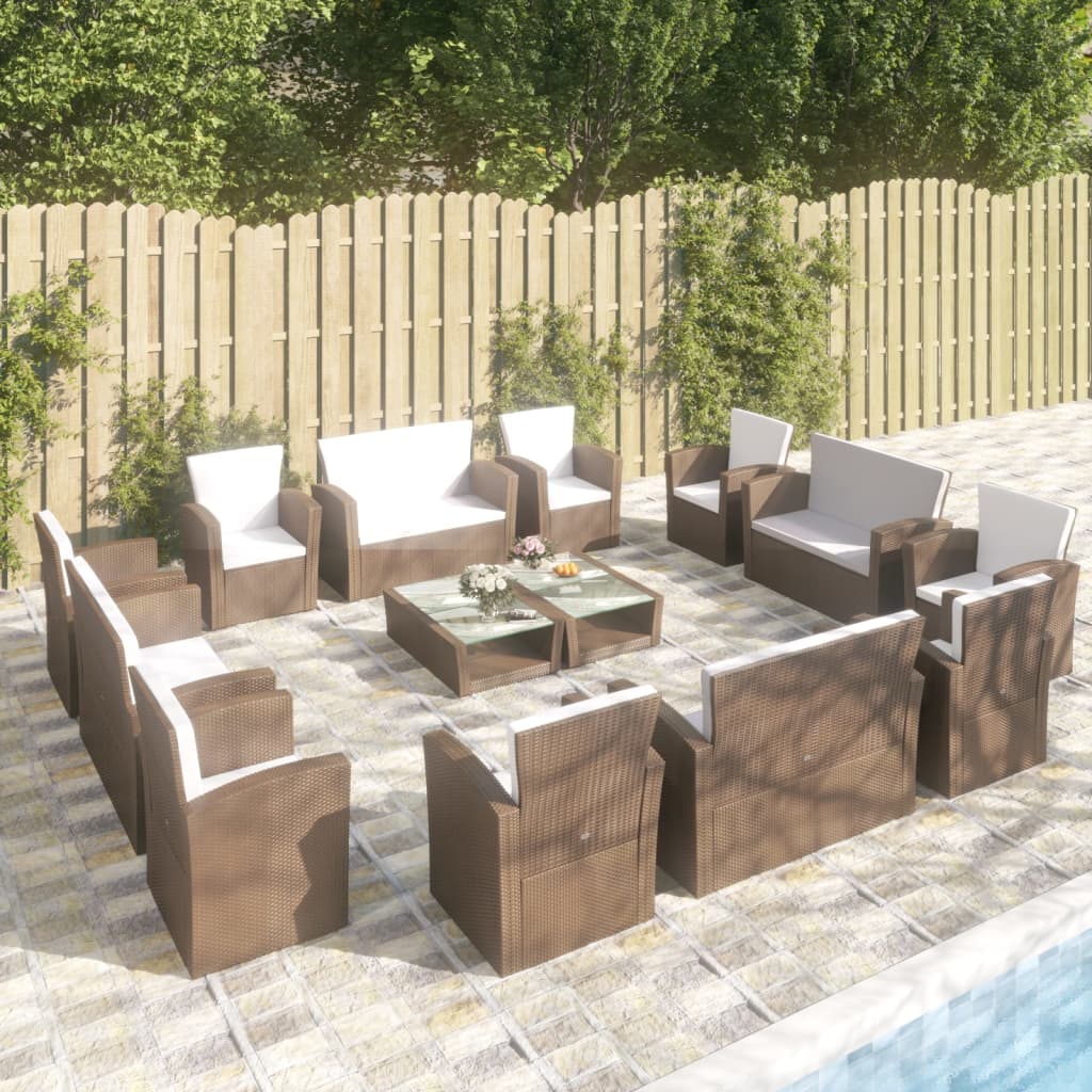 vidaXL Patio Lounge Set Sectional Sofa Set 4 Piece with Cushions Poly Rattan