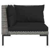 vidaXL 3 Piece Patio Lounge Set Dark Gray Half Round Poly Rattan