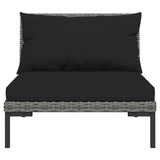 vidaXL 3 Piece Patio Lounge Set Dark Gray Half Round Poly Rattan