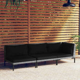 vidaXL 3 Piece Patio Lounge Set Dark Gray Half Round Poly Rattan