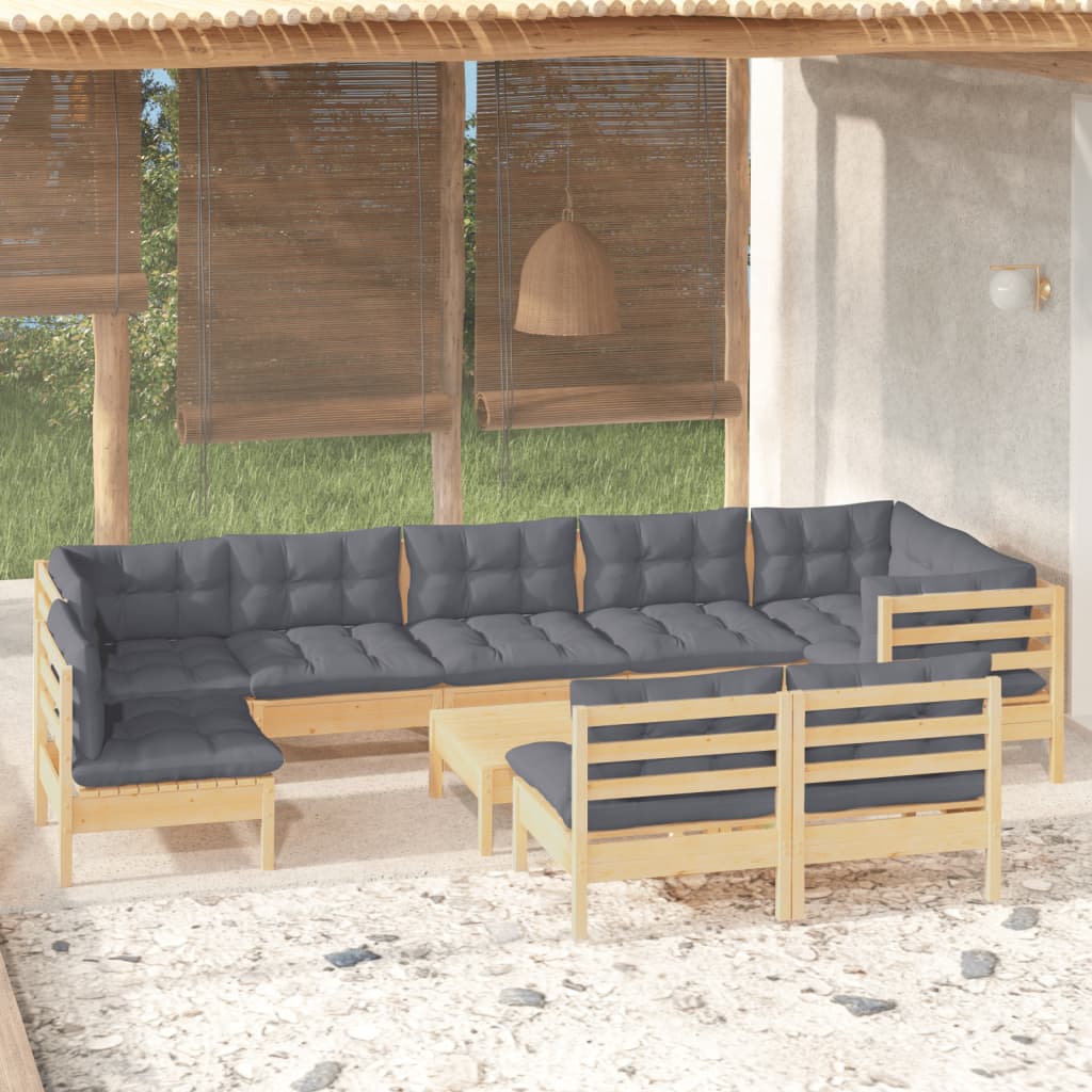 vidaXL Solid Pinewood Patio Lounge Set 10 Piece with Cushions Multi Colors