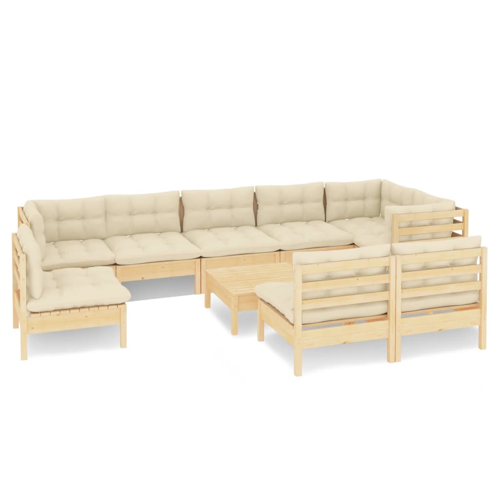 vidaXL Solid Pinewood Patio Lounge Set 10 Piece with Cushions Multi Colors