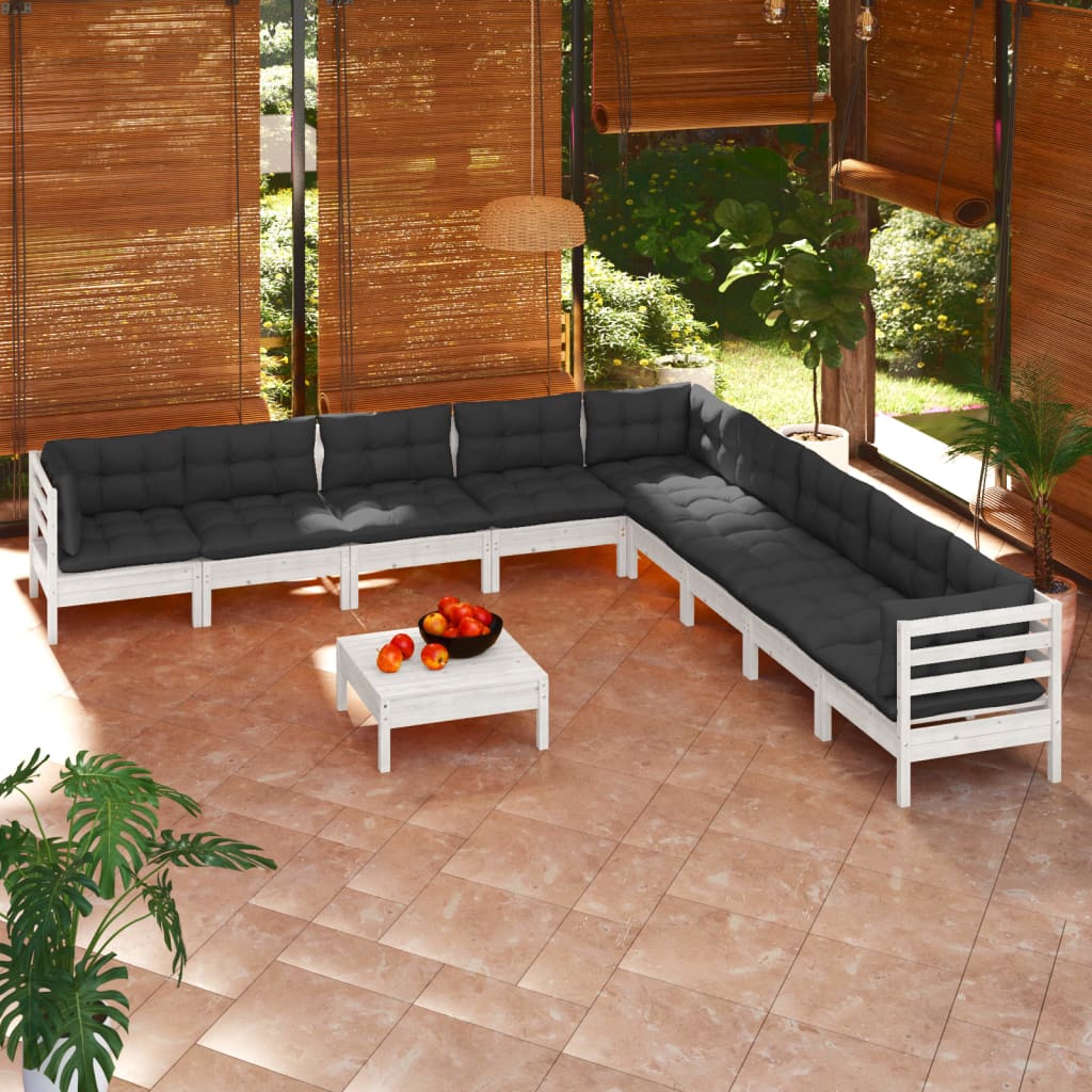 vidaXL 10 Piece Patio Lounge Set with Cushions Black Solid Pinewood