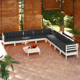 vidaXL 10 Piece Patio Lounge Set with Cushions Black Solid Pinewood