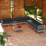vidaXL 10 Piece Patio Lounge Set with Cushions Black Solid Pinewood