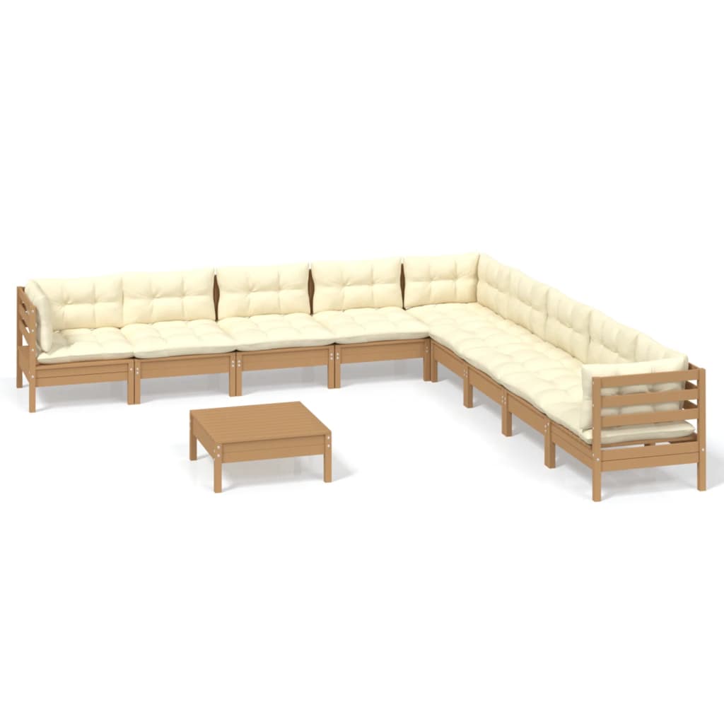 vidaXL 10 Piece Patio Lounge Set with Cushions Black Solid Pinewood