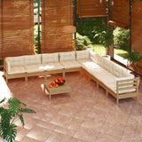 vidaXL 10 Piece Patio Lounge Set with Cushions Black Solid Pinewood