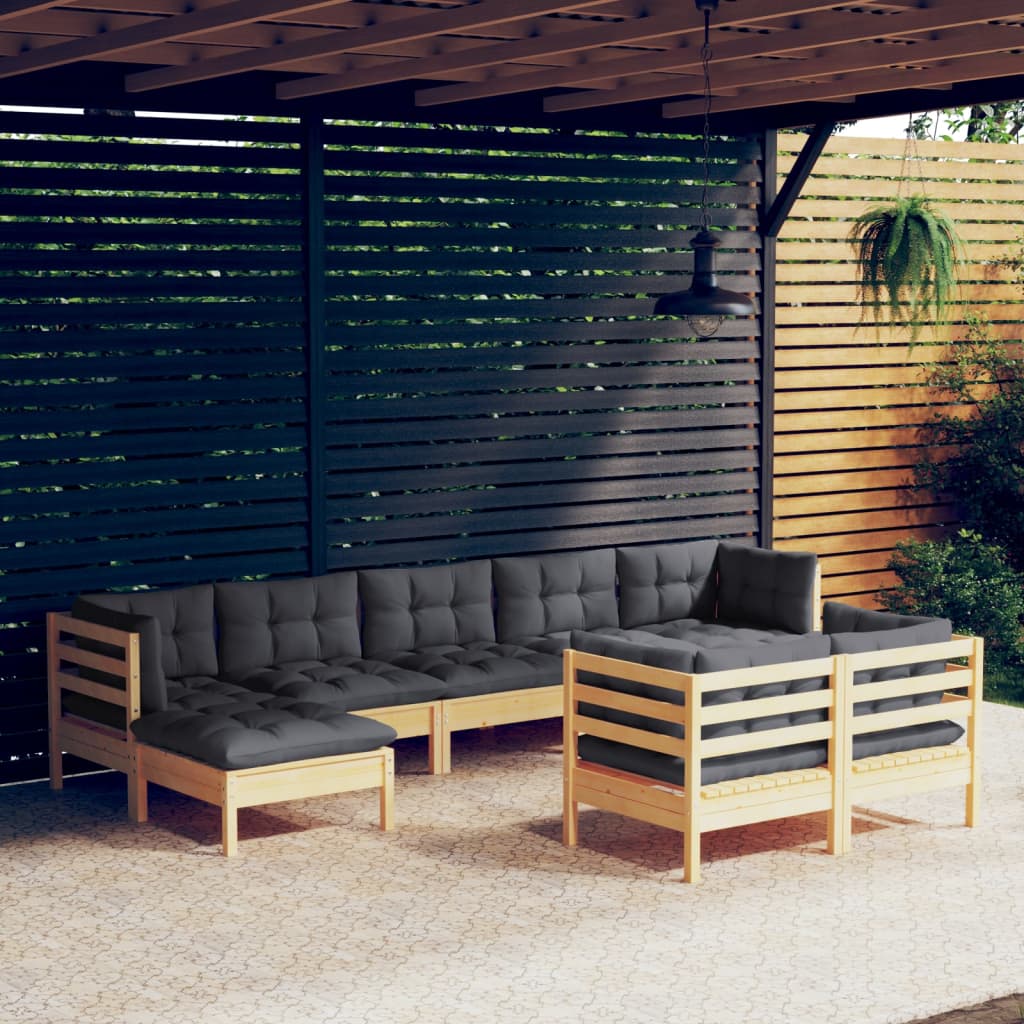 vidaXL Solid Pinewood Patio Lounge Set 9 Piece with Cushions Multi Colors