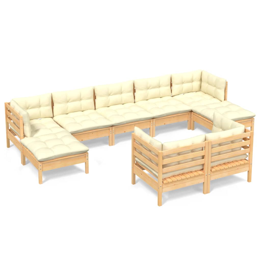 vidaXL Solid Pinewood Patio Lounge Set 9 Piece with Cushions Multi Colors