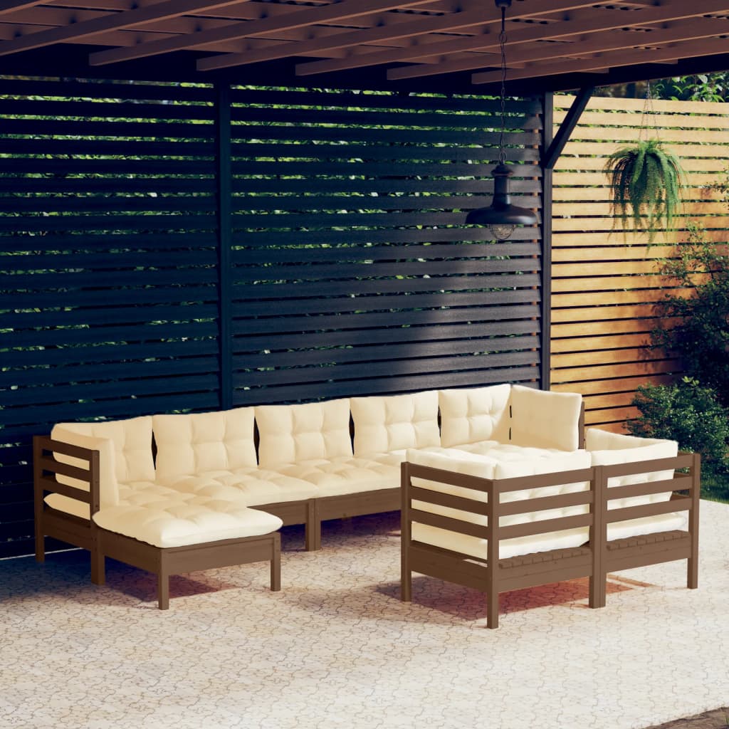 vidaXL Solid Pinewood Patio Lounge Set 9 Piece with Cushions Multi Colors