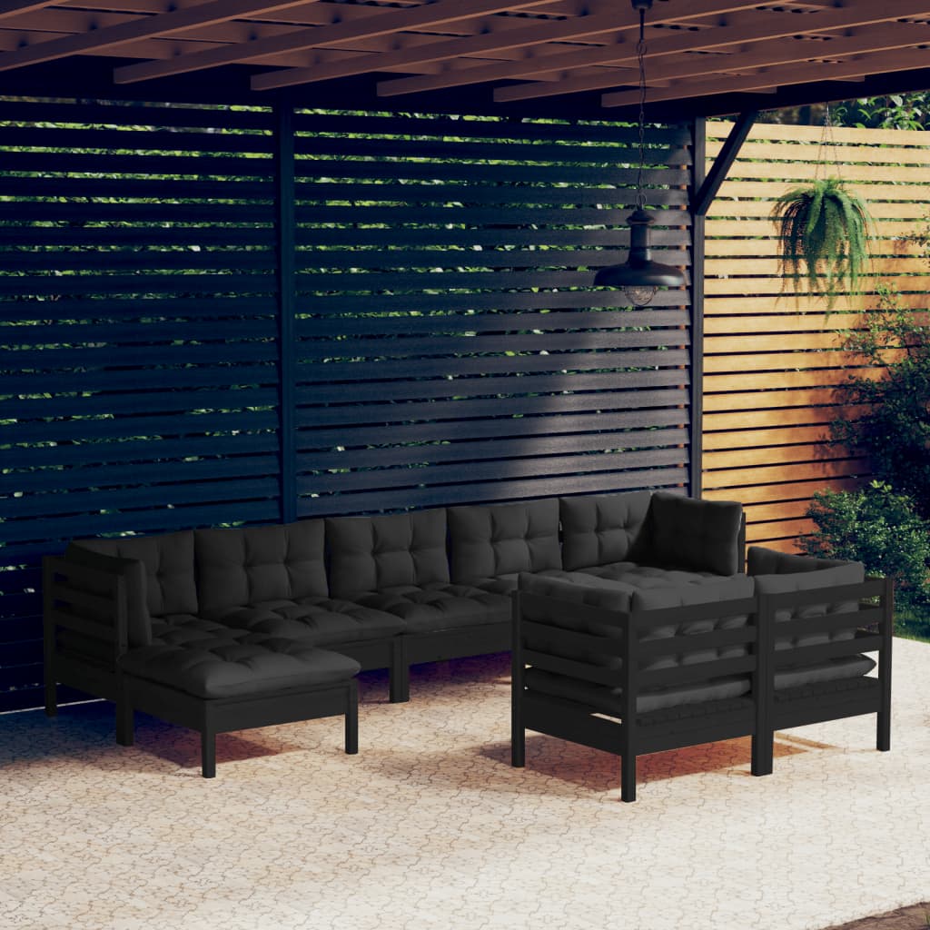 vidaXL Solid Pinewood Patio Lounge Set 9 Piece with Cushions Multi Colors
