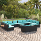 vidaXL 13 Piece Patio Lounge Set with Cushions Black Poly Rattan